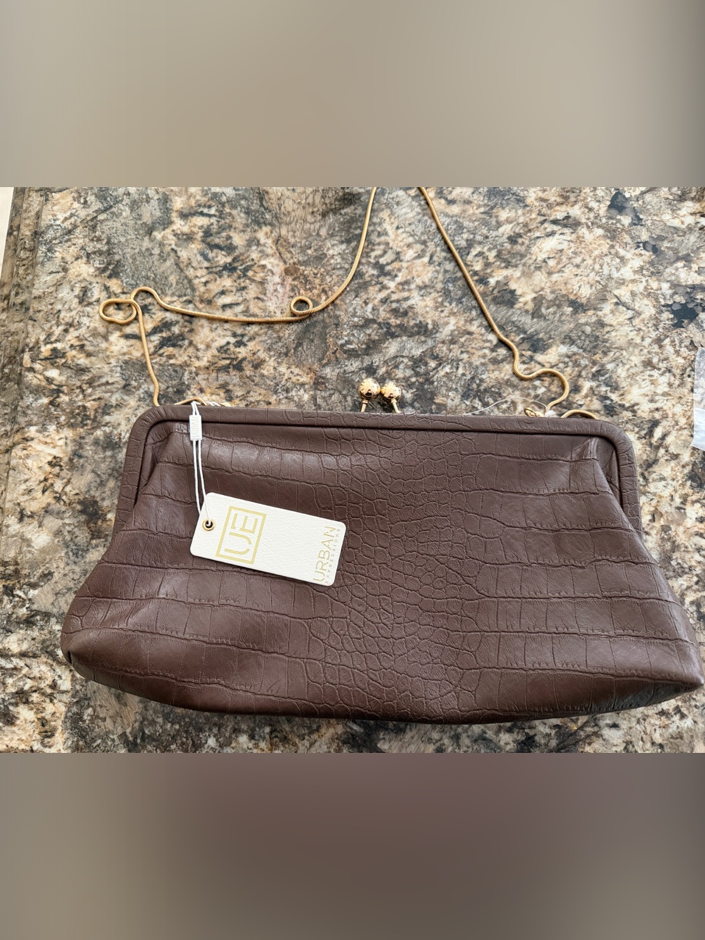 Urban Expressions Brown Croc-Embossed Wristlet with Gold Chain